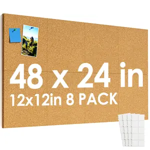 MaxGear Large Cork Board for Wall 48" x 24", 8 Pack Cork Board Tiles with 20 Pushpins & Safe Removable Adhesive Tabs, 12" x 12" Corkboards for Office, School, Home