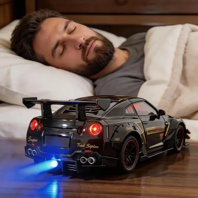 1:18 Scale Phthalate-Free Hypercar Alarm Clock Toy - Electric Racing Decorative Piece with Roar Alarm Wake, Realistic Engine Sounds, LED Headlight Glow, Light Effects, Night Light, Bedroom Nightstand Use, Ideal Gift for Car Enthusiasts (White Edition), Ra