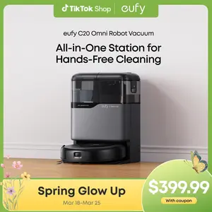 eufy C20 Omni Robot Vacuum, Robot Vacuum and Mop Combo, Self Emptying, Auto Mop Washing and Auto Drying for hands-free cleaning, 3.35-Inch Ultra-Slim Body, 7000 Pa Powerful Suction, All-in-One Station, Cleaner Machine Cleaner Cordless