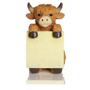Highland Cow Pop-Up Sticky Note Dispenser, Includes 3x3 Inch Super Sticky Notes, 100 Sheets, Resin Cute Handmade Desk Stand, Desk Accessory, Stationery