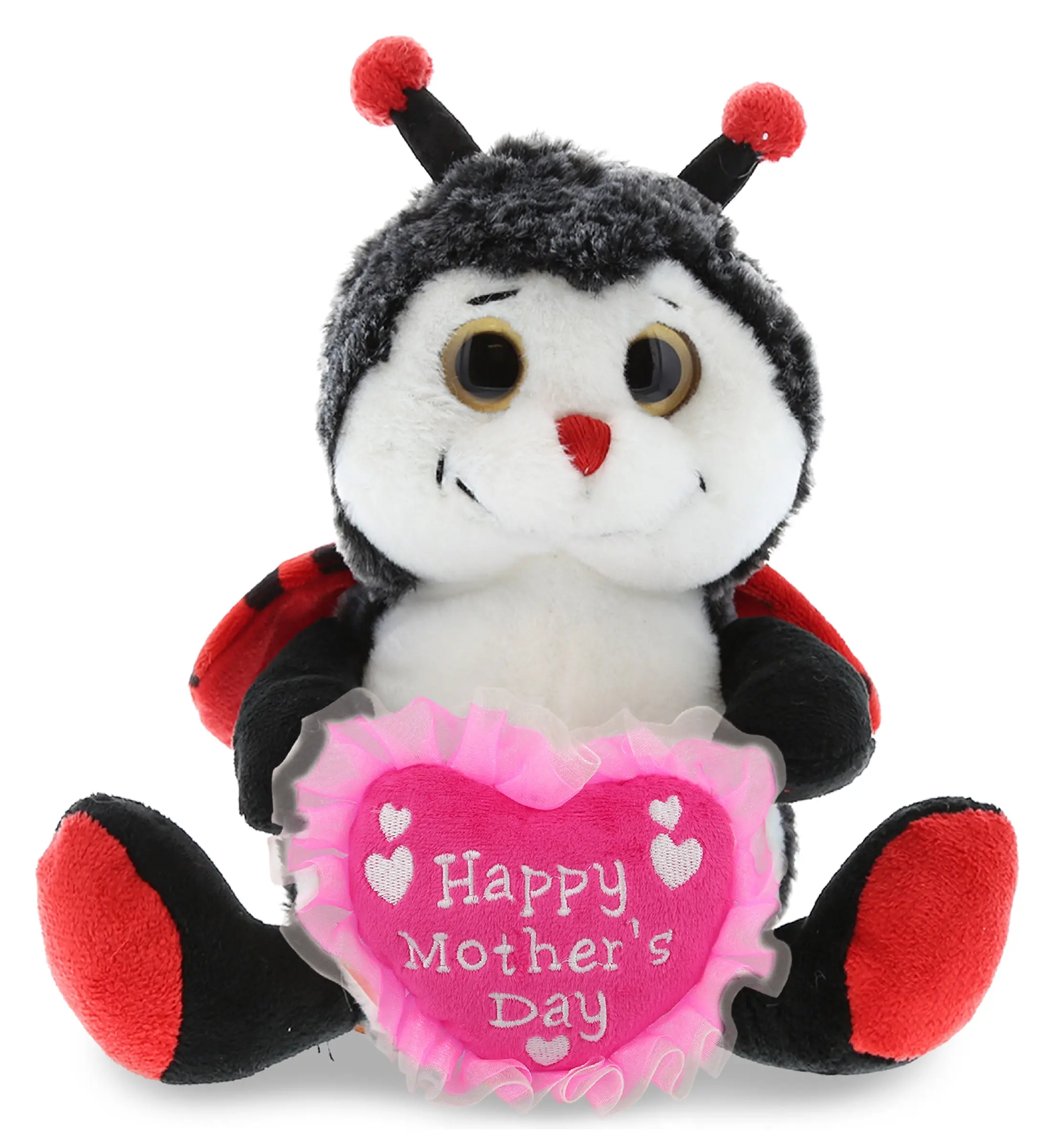 DOLLIBU 1 Super-Soft Polyester Fabric Stuffed Sitting Ladybug Plush Heart Toy - Embroidered Stuffed Animal, Nature-Themed Gift for Grandma, Bedroom Decor, Stuffed Animals