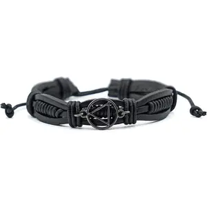 Adjustable Black Lear  Bracelet with Alcoholics Anonymous Circle Triangle Charm | Sobriety  for Men and Women in