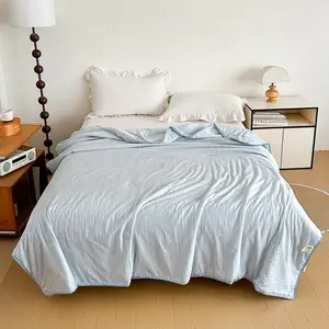 Pure Color Minimalist Summer Quilt, French Linen Cool Blanket, Ionian Woven Tapestry Single Twin Student Summer Quilt