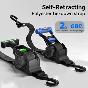 Novupow 2"X10' Retractable Ratchet Tiedown Straps,1300lb Max Break Strength For Truck, Cargo Trailer