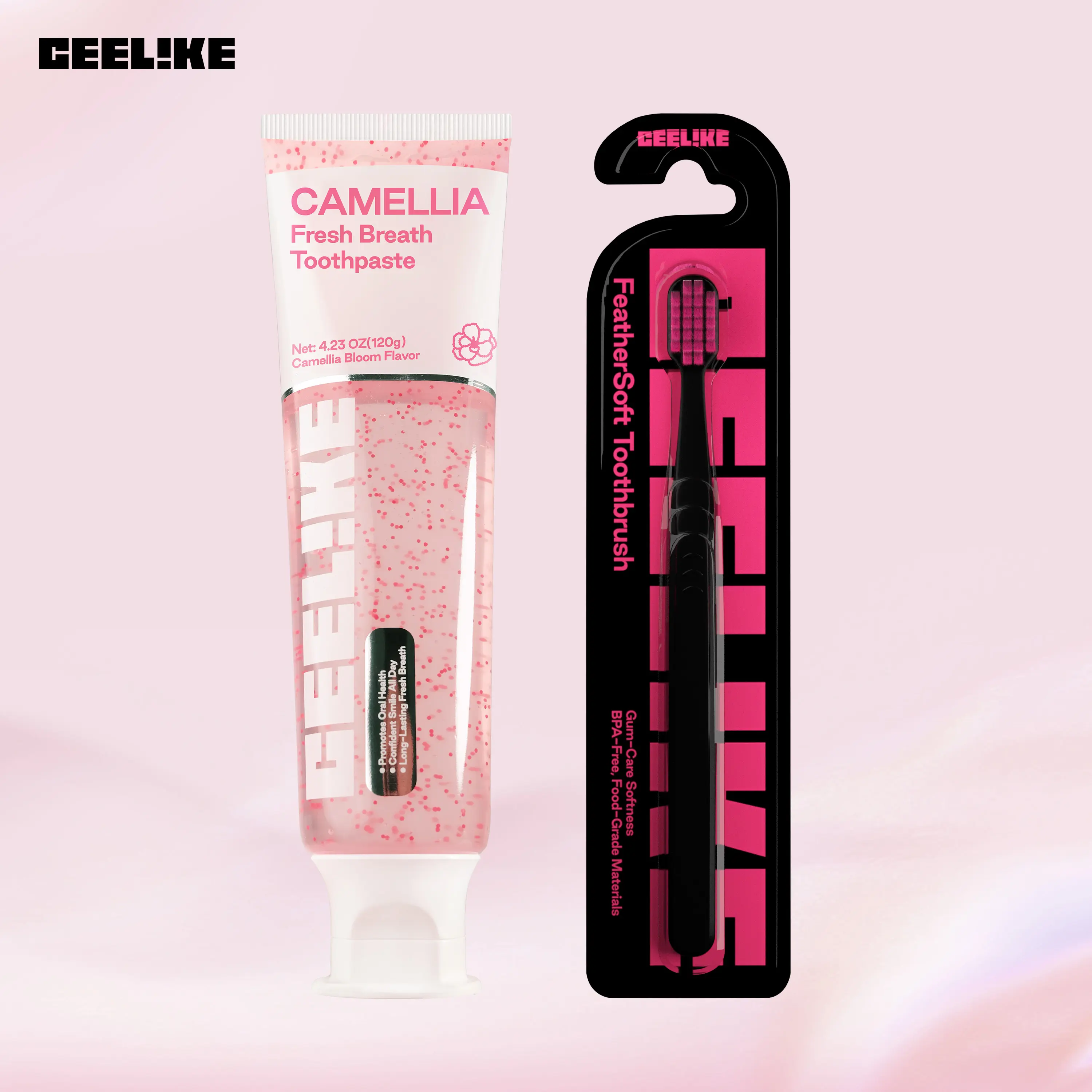 CEELIKE Oral Care 2-Piece Set | Camellia Fresh Breath Toothpaste + FeatherSoft Toothbrush, Deep Cleaning & Gentle Care