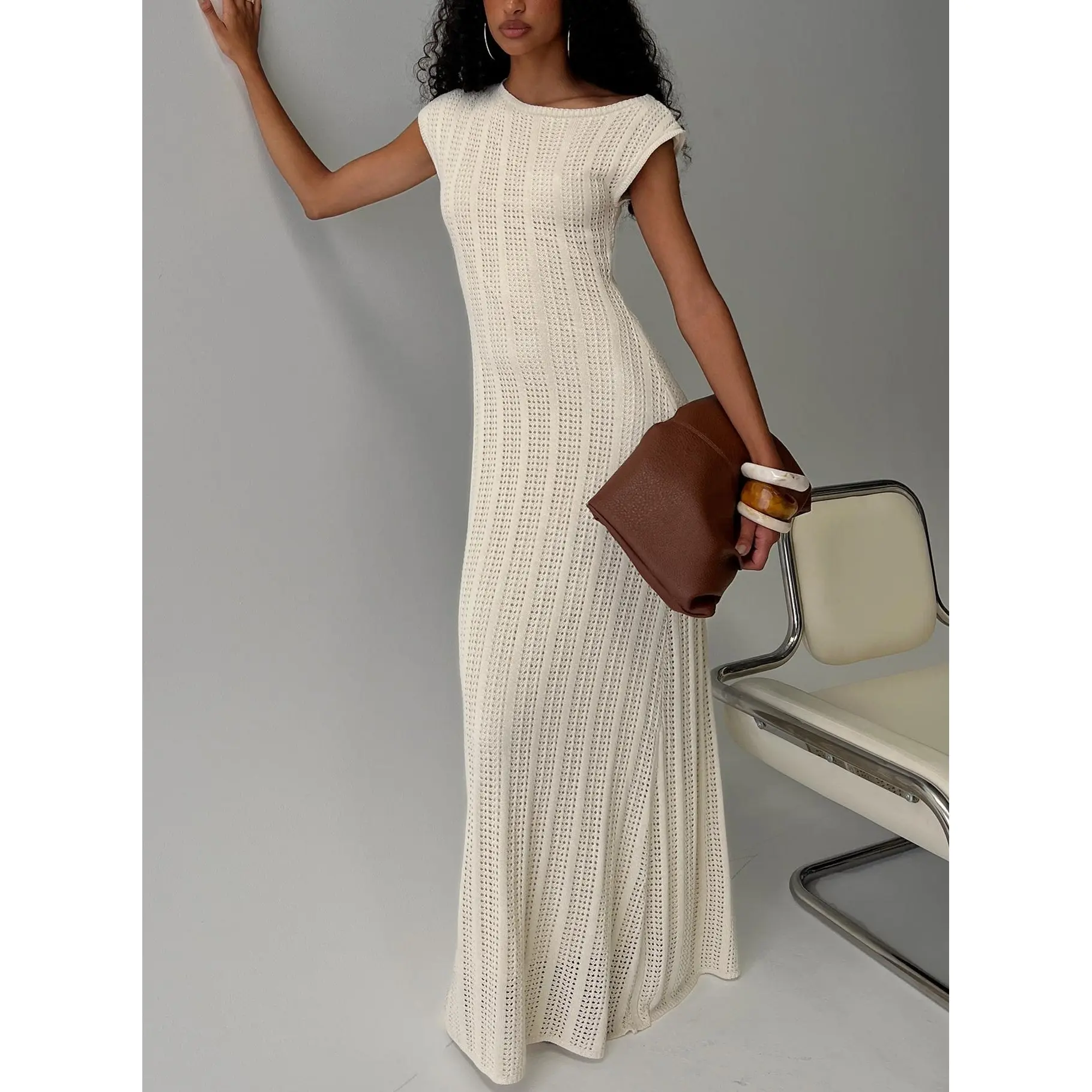 Break My Soul Knit One Shoulder Maxi Dress Beige