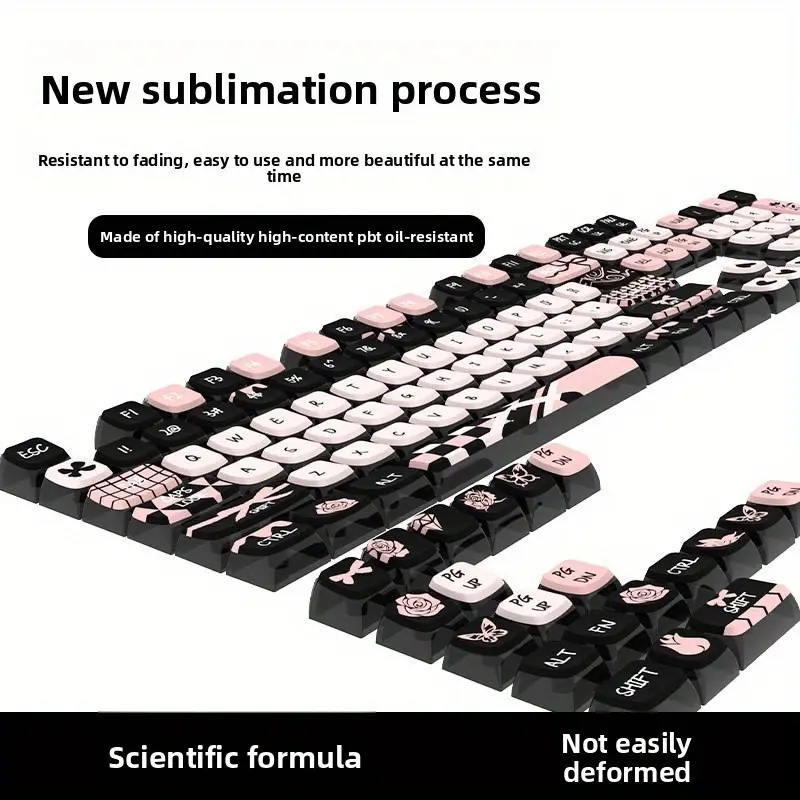 High-Content PBT SA Height Gaming Keycap Complete Sets for Mechanical Keyboards, 4-Sided Transparent Pudding Design, Sublimation, 2 Sizes (125 Keys/108 Keys), Soft Silicone Cover, Max Series Shockproof, Stain-Resistant, Black Pink Gift Boxes Compatible