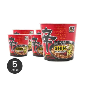 5packs NONGSHIM SHIN Ramyeon Cup 75g * 5- Authentic Korean Spicy Noodles