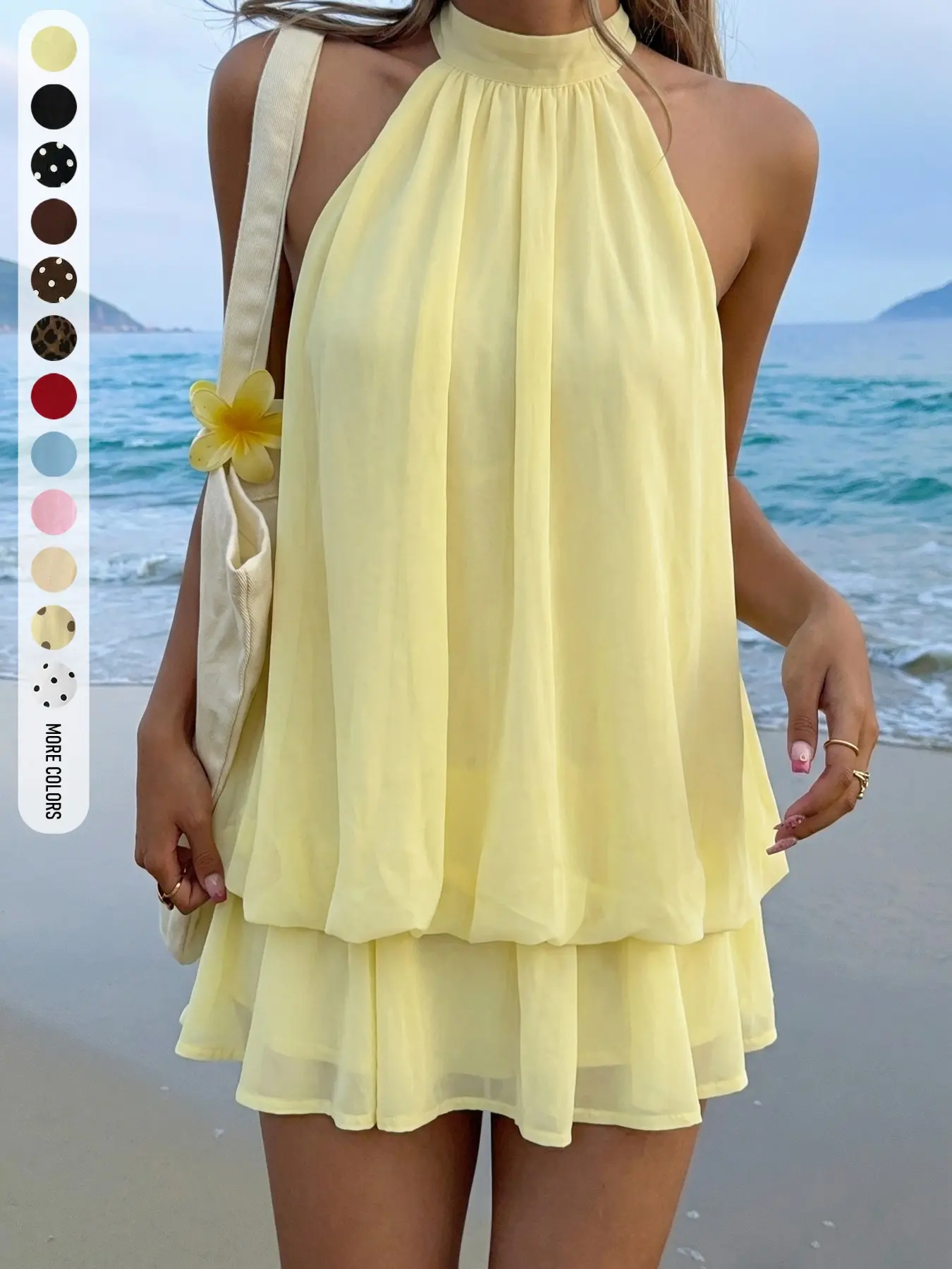 Women's Summer Minimalist Elegant Chic Versatile Slim-Fitting High Waist Halter Neck Sleeveless Backless Short Mini Party Dress for Home Office Outdoor Wear