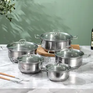 Stainless Steel Cookware Set for Induction Stove, Includes 5 Pots & Lids, Dishwasher Safe, Ideal for Home, Outdoor, Camping Use, Kitchen Cookware Set