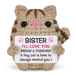Positive Crochet Amigurumi Cat Gifts for Sister/Friend/Daughter – Emotional Handmade Knitted Soft Cuddly Gift | Encouraging Words for Sisters | Unique Mother's Day, Graduation, and Birthday Gift | Perfect Christmas Stocking Stuffer for Sis and Girls
