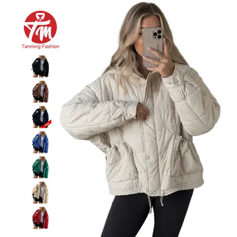 Tanming Womens Oversized Lightweight Quilted Jacket Snap Button Zip Up Baggy Coat with Pockets Spring Fall Winter Outdoor Travel Streetwear Casual Daily