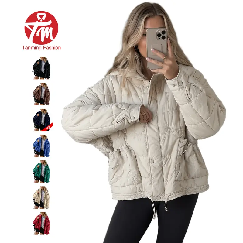 Tanming Womens Oversized Lightweight Quilted Jacket Snap Button Zip Up Baggy Coat with Pockets Spring Fall Winter Outdoor Travel Streetwear Casual Daily