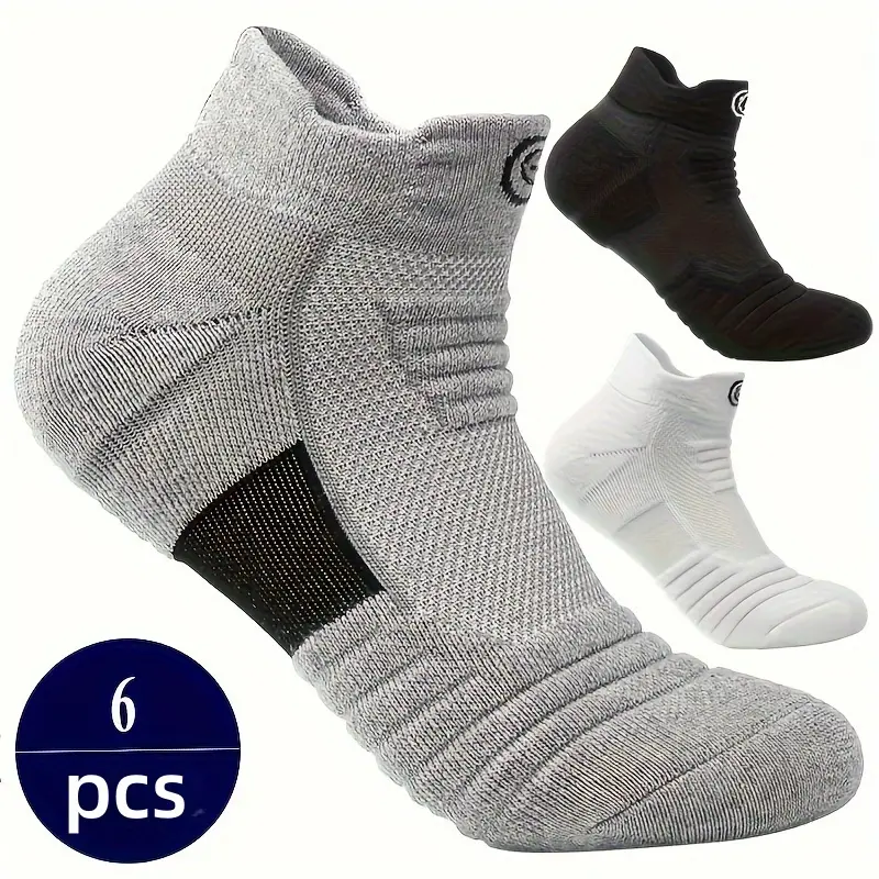Men's Athletic Crew Socks Set - 3-Pack Knitted Polyester Blend Synthetic All-Seasons Sports Socks with Cushioned Towel Sole, Sweat Management for Male Adults, Knitted Fabric, Cushioned Training Socks