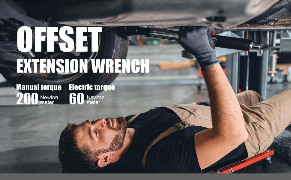 Offset Extension Wrench-Impact, Electric Ratchet Wrench, Chain Drive Wrench Extender, 1/2-Inch Electric Drill Adapter, Heavy-Duty Slim Design for Tight Spaces