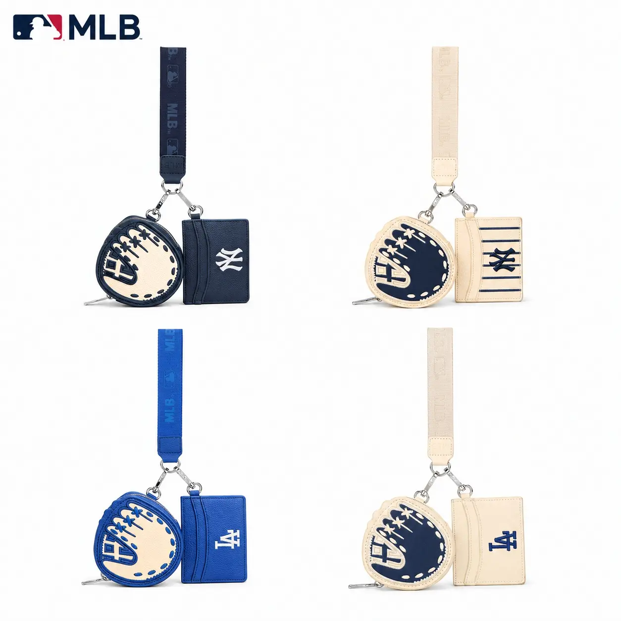 MLB Wristlet Wallet Set, PU Leather Catcher’s Mitt Coin Purse & Card Holder with Detachable Strap, Game Day Travel Wallet for Women & Men 123, Casual, 2-Piece Wristlet Set, Party, Zip, Baseball Fans, Mini Bags Women's Clutches & Wristlets