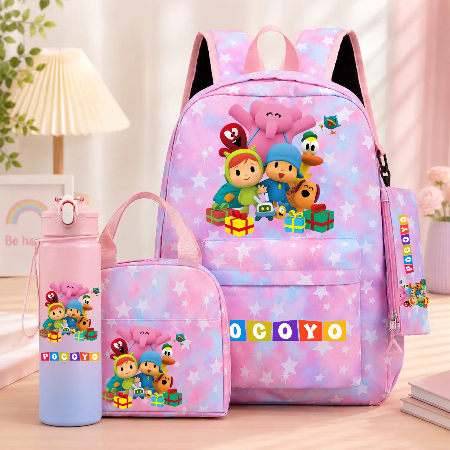 Pocoyo 4PCS Backpack Set for Kids – School Bag, Lunch Bag, Pencil Case & Water Bottle
