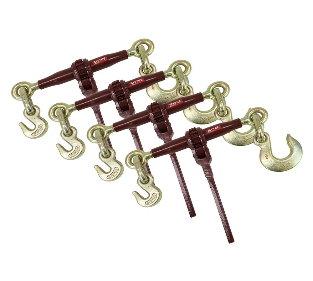 Heavy Duty Specialty Pro Ratchet Load Chain Binder w/ 1/2" Grab Hook on One Side  & 1/2" Slip Hook Other Side,  12,000 Lbs Load Limit | Chain Binders for Flatbed Truck Trailer - 4 Pack