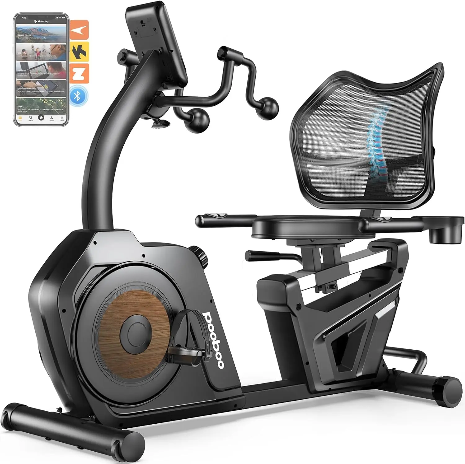 pooboo Recumbent Exercise Bike, Stationary Bikes for Home with Arm Exerciser, Magnetic Recumbent Bike with Ergonomic Backrest & Comfortable Seat, Smart APP, Pulse Sensor, 400LBS Weight Capacity