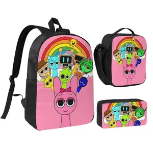 Sprunki Lightweight Backpack Set With Lunchbox And Pen Pouch Cat Bed/Dog Mat Daypack A Great Backpack For Traveling 17inch Rucksack cute lunchbag