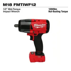 Milwaukee M18 FMTIWF12 18V 1/2" High-Torque Impact Wrench – 1000Nm Breakaway Torque for M24 Bolts & Heavy Equipment Repair