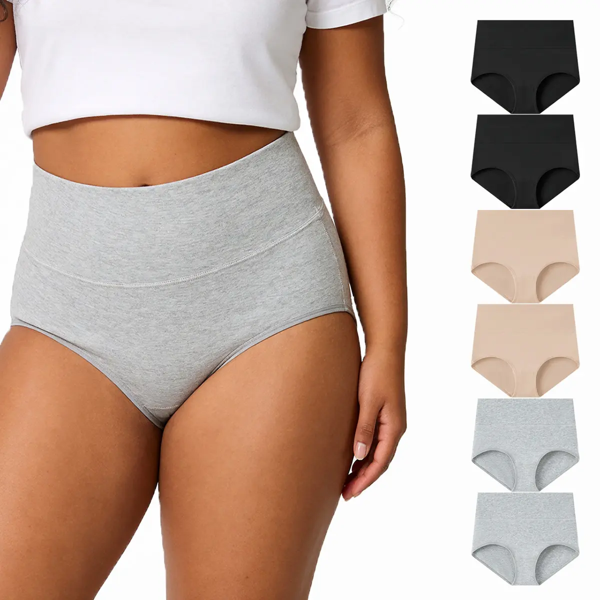 MhzyCaus 6-Pack High-Waisted Cotton Women's Panties, Soft & Breathable, Comfortable Full Coverage Briefs for Everyday Wear, Stretchy & Durable, All-Day Comfort lady panty knicker underwear basic seamless fit