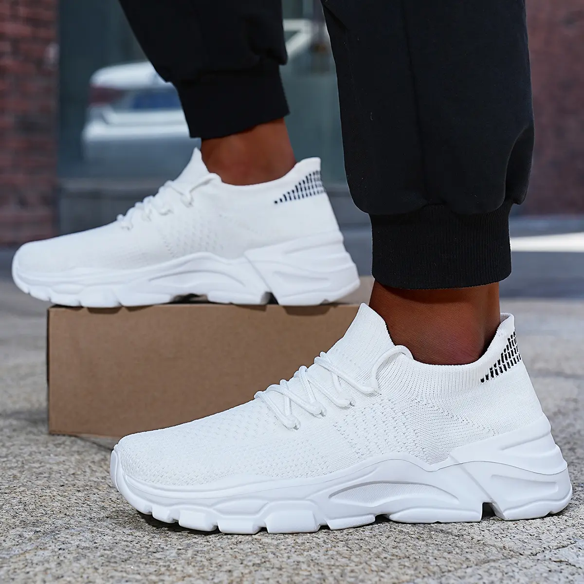 Men's Knit Breathable Lace-Up Low Top Casual Trainers - EVA Anti-Slip Outsoles, Sneaker, Footwear, Runner, Knitted Running Shoes, Gym Shoes, Sporty Chic, Comfortable, Father's Day Gift, Walking Shoes