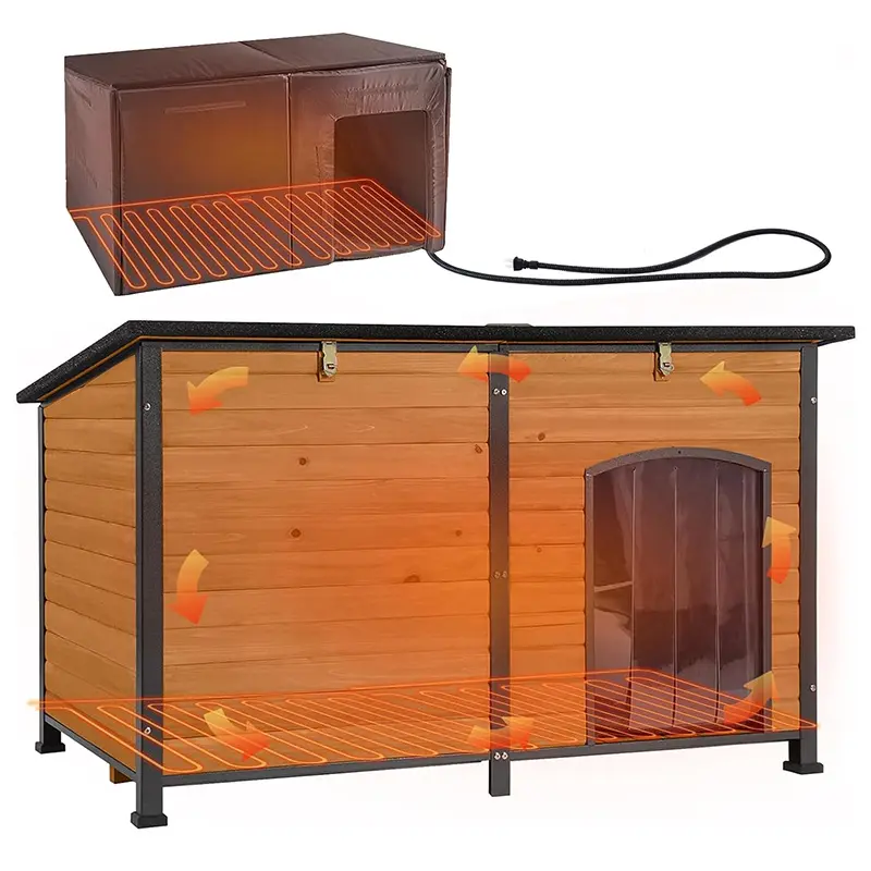 Aivituvin-AIR63/64-IN-HP Extra Large Heated Indoor Outdoor Kennel Dog House with Adjustable Heating Pad, Dog & Cat Furniture