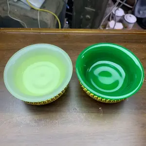 Handmade tea cup with gold inlaid jade