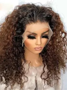 Soft Non-Glue Pre-Banked 26 Inch Long 180 Density Daily Gradient Curly Wig, Ombre Brown 13x4x1 Lace Front Full Cap, Heat Resistant, Glueless Synthetic Wig