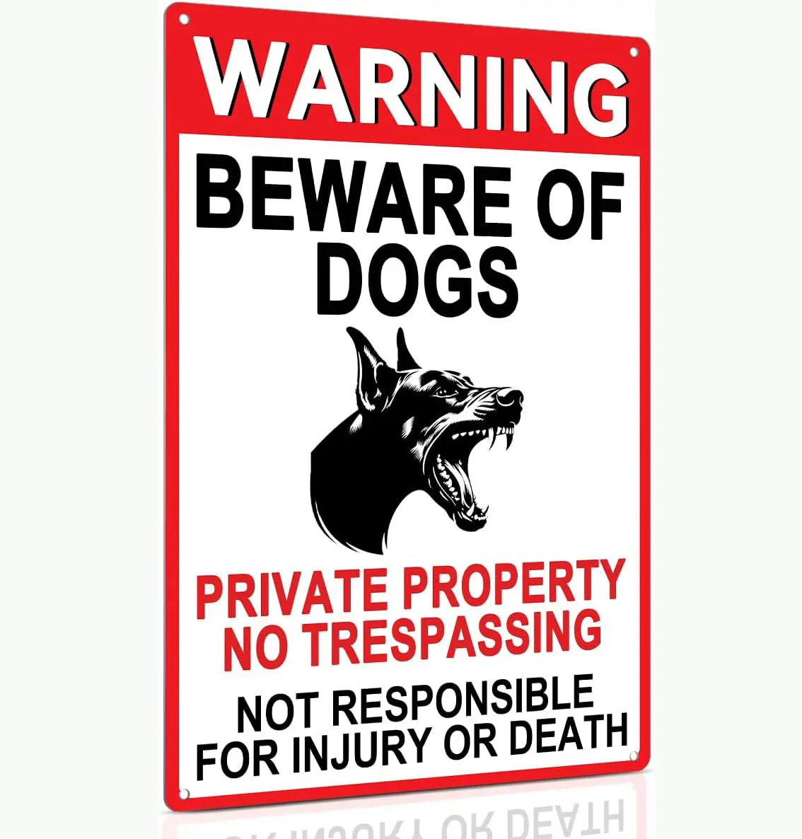 Beware of Evil Dog Fence Signs 8x12 inch Metal Warning Sign for Courtyards & Private Spaces Clear Message Easy Install No Tools Required, Metal Plate, Aluminium Signage Home