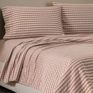 Jeremiah Brent Home California King Cotton Sateen Sheet Set Clay Scallop Geo