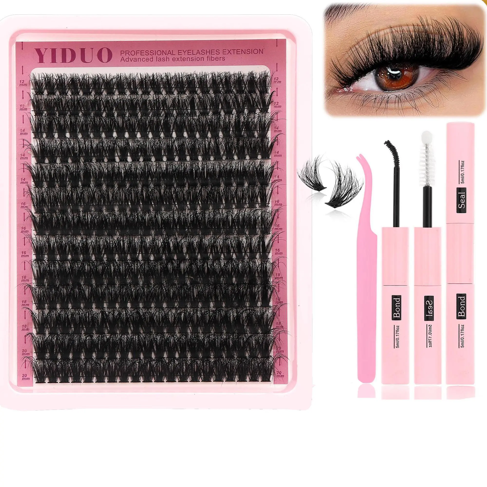 Natural Look Eyelash Extensions, 12-20mm Volume Individual DIY Fluffy False Eyelashes with Lash Glue & Lash Tweezers, Self Grafting Eyelash Clusters, Eye Makeup Product for Women & Girls, Eyelash Set, Cosmetic False Lashes