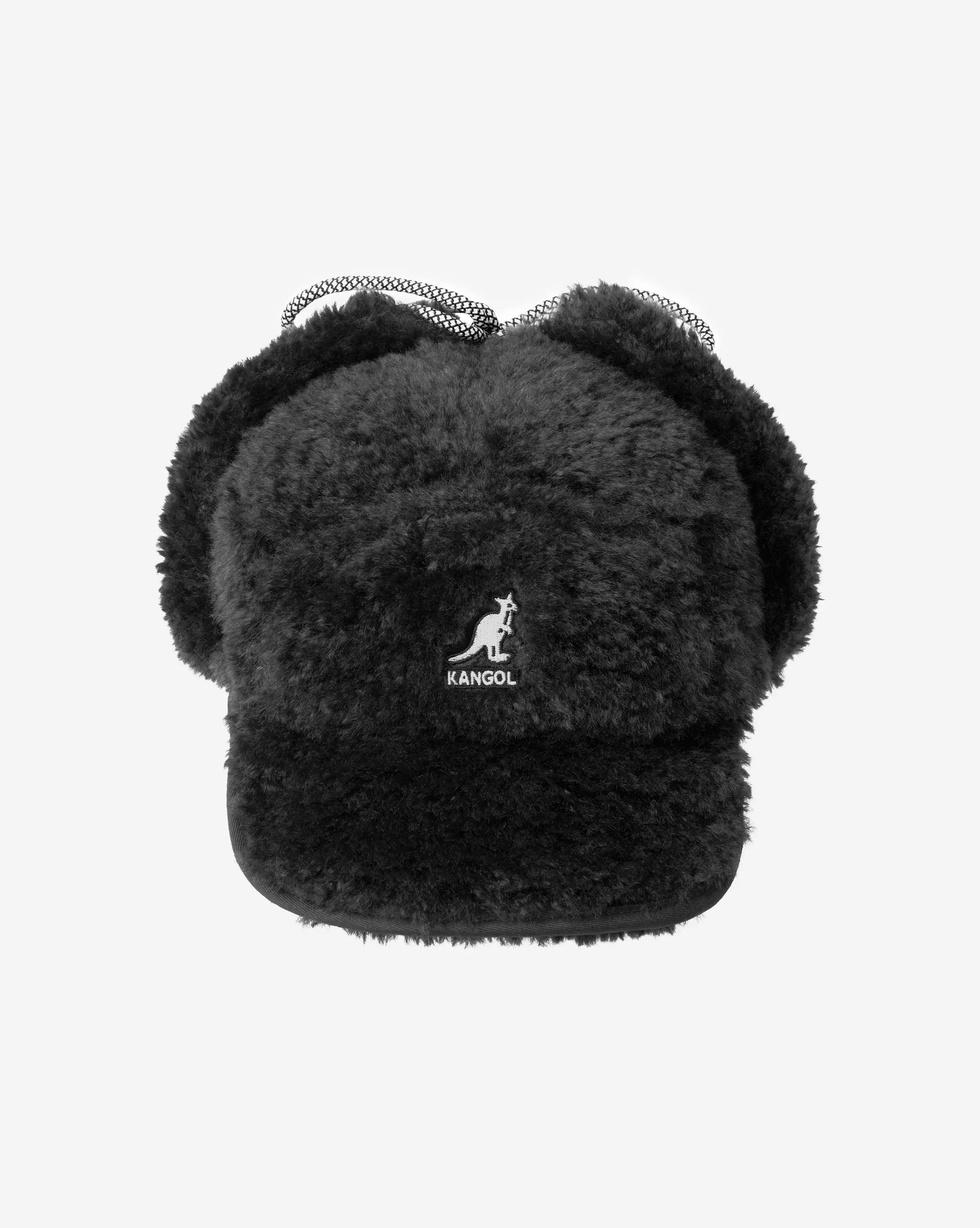 KANGOL Unisex Faux Shearling Utility Flap Cap - Embroidered Casual Hat with Fold-Up Brim, Hidden Pocket, Adjustable for Daily Wear