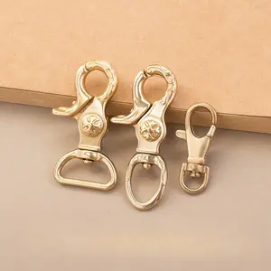 Brass Hook Clasp, Bag Fastener, Solid Brass Patterned Keychain, Copper Hook