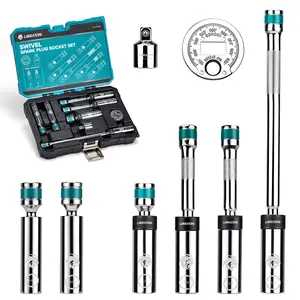 LIBRATON 8PCS 3/8"Dr. Magnetic Spark Plug Socket Set, Include Gapper & Extension Bar, Swivel Head Thin Wall (5/8" 9/16" 14mm 16mm), 6&12 Point for Truck Motorcycle Auto Repair, w/4",6",10", CR-V