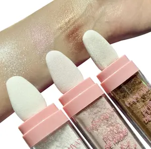 Shimmering Highlighter Powder With Soft Makeup Sponge Head, Body Glitter,Shimmer Face Highlighter Powder&Blush Stick, Body Highlighting Cosmetics,Nose Contouring & Facial Highlighting Powder Stick for Party Cosmetic Beauty Product