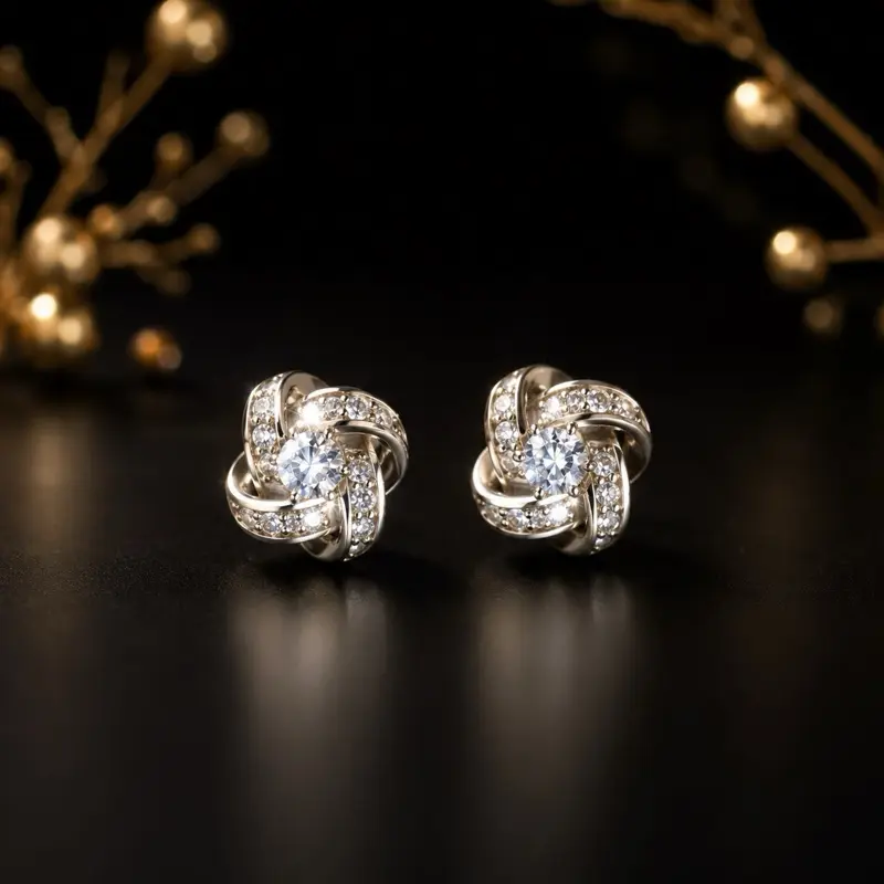Luxury 925 Sterling Silver Knot Stud Earrings with Brilliant Gemstones | Timeless Elegance