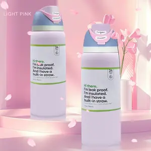 pink Water bottle 32oz, 945ML, with straw , FreeSip,heat preservation time more than 24 hours, cold and hot water can be insulated, can make coffee, frozen drinks,  exquisite workmanship, suitable for camping, work, indoor and Outdoor use.