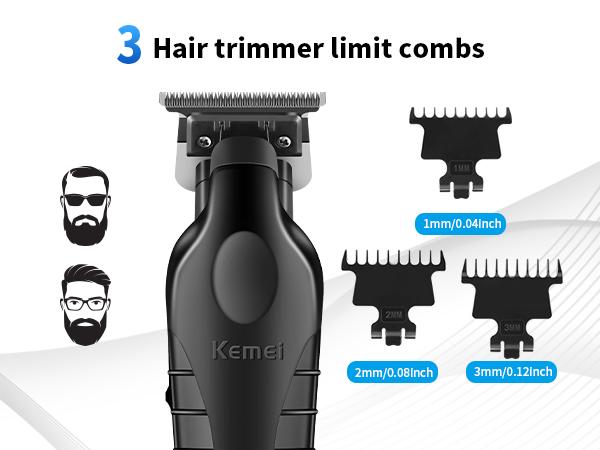 KEMEI Professional Hair Clippers for Men, Cordless Complete Barber Clipper T-Blade Trimmer Foil Shaver Set, Electric Hair Cutting Full Kit with 11 Guide Comes, USB Fast Rechargeable