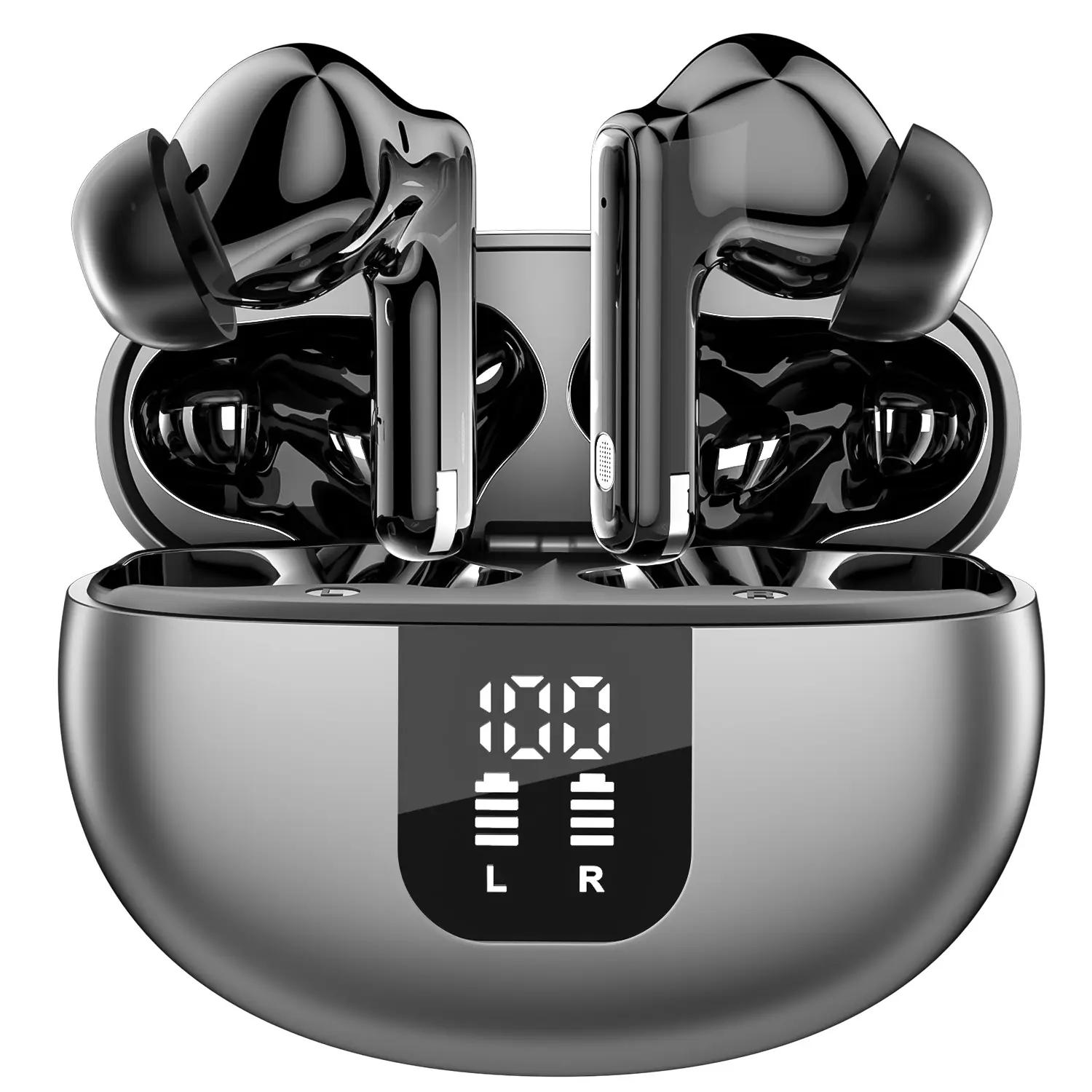 In-Ear Headphones Audifonos Bluetooth with Earhooks Clear Voice Tech 2 Mics BT 5.4 Digital Battery Display Compatible iPhone Android Black/White Wireless Stereo Headset Charging