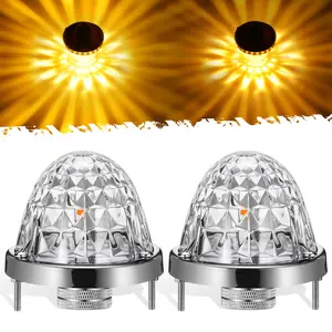 Partsam 2Pcs Glass Watermelon Lights Diamond-Shaped Lens Amber LED Side Marker Turn Signal Lamp with Stainless Steel Bezel Replacement for Peterbilt Freightliner Trucks Trailers RVs Bumper Under Glow
