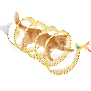 Potaroma Spiral Cat Tunnel Toy, Collapsible Spring Play Tunnel with Feather & Bell for Indoor Cats, 20" Unfolded