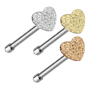 Hammered Textured Heart Nose Bone Stud 20G 1/4" Surgical Steel