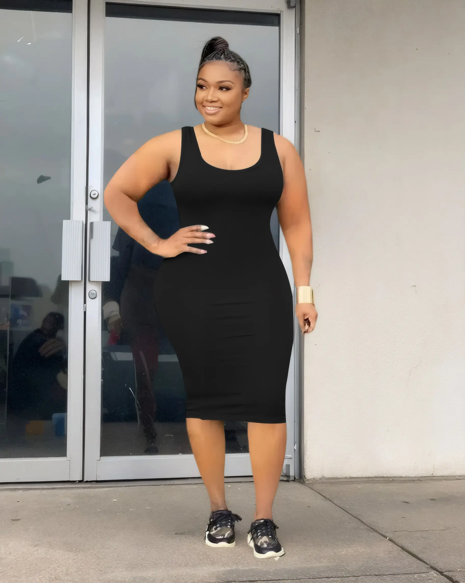 YBoutique PLUS SIZE Women's Summer Slim Fit Midi Dress | Milk Silk Brushed Knit Bodycon Dress for Curves