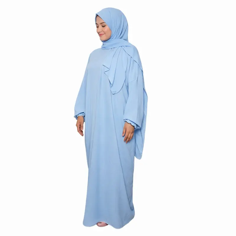One-Piece maxi Abaya with Attached Scarf Batwing Jilbab Soft Breathable Cotton Material Long Length for Full Coverage Comfortable Modest Flowy Design