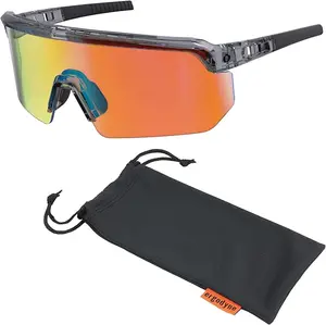Skullerz AEGIR Safety Glasses with Mirrored Lenses, Matte Black Nylon Impact Frame, Orange Mirror Polycarbonate Lens