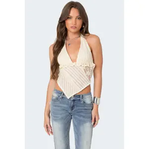 Quinta Lacey Asymmetric Halter Top