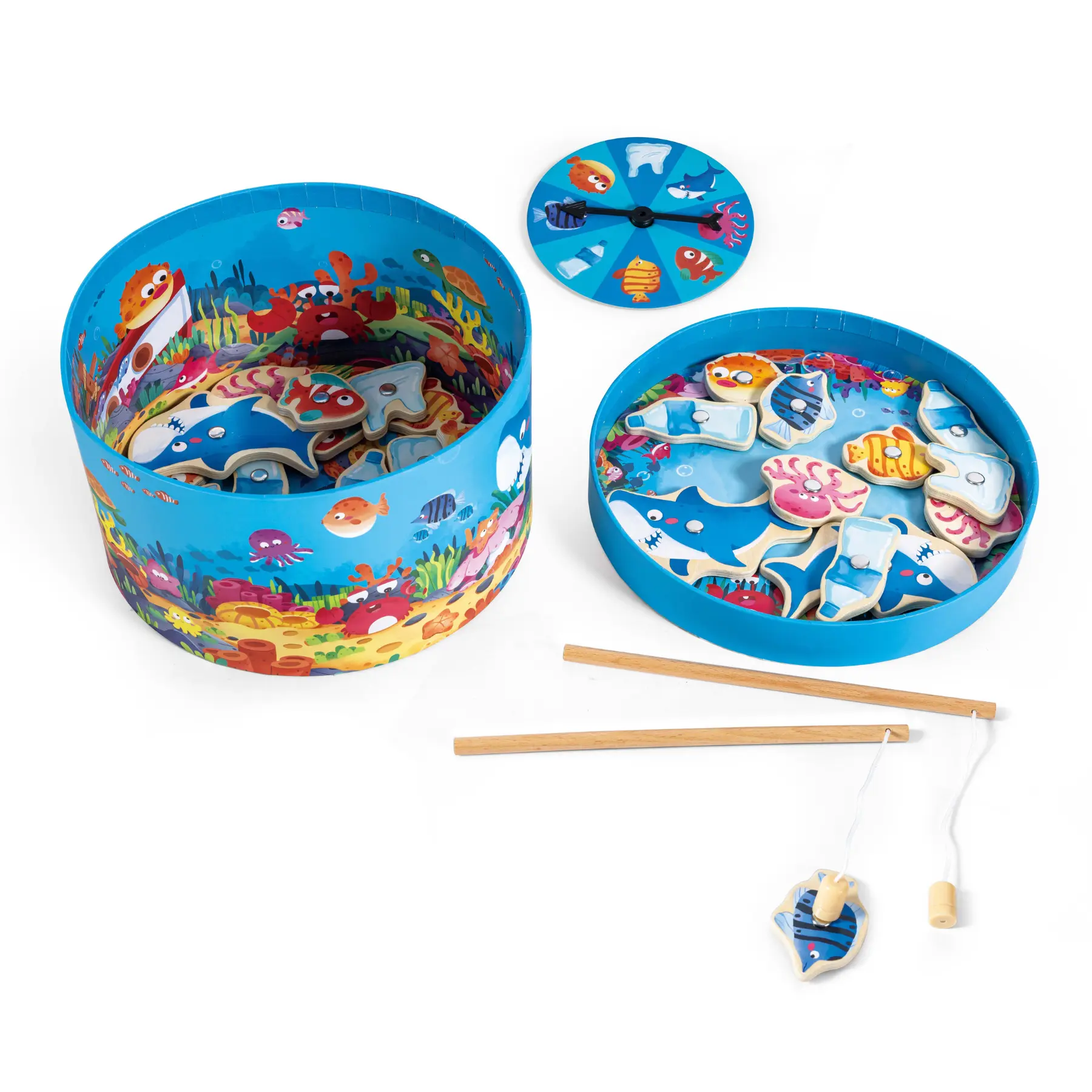 Hape Beech Wooden 2-in-1 Magnetic Fishing Board Game - Marine Life Miniature Playset for Kids, Unisex Toy with 1 Spinning Wheel, 12 Marine Creatures, 2 Fishing Rods, Iron Magnets, Abundant Pieces, Learning Tool to Improve Socialisation & Cooperation, Game
