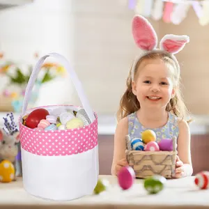 Easter Splicing Egg Polka Dot Bucket Canvas Bucket Handheld Multi-purpose Portable Party Gift Candy Bucket